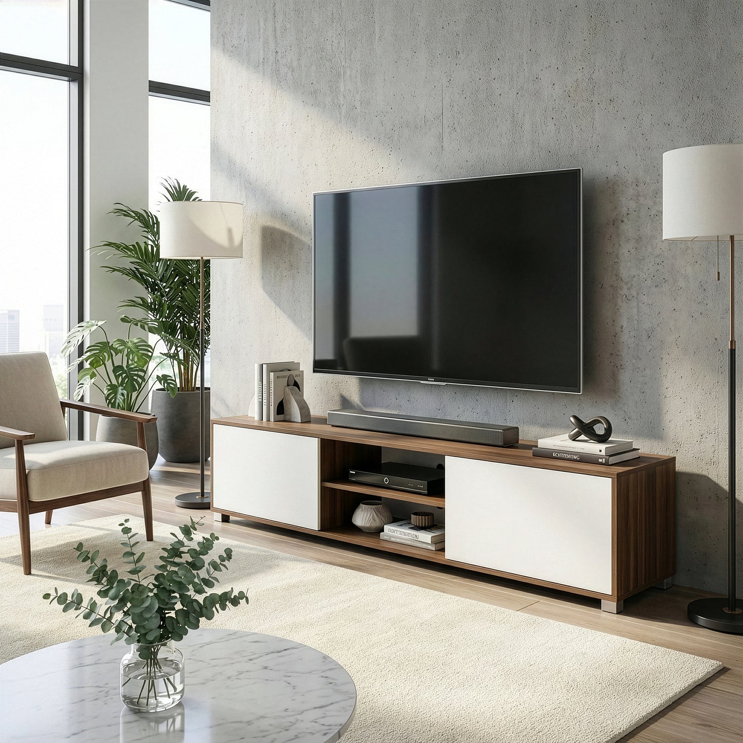 Annie TV Stand Walnut Finish with Contrasting White Door