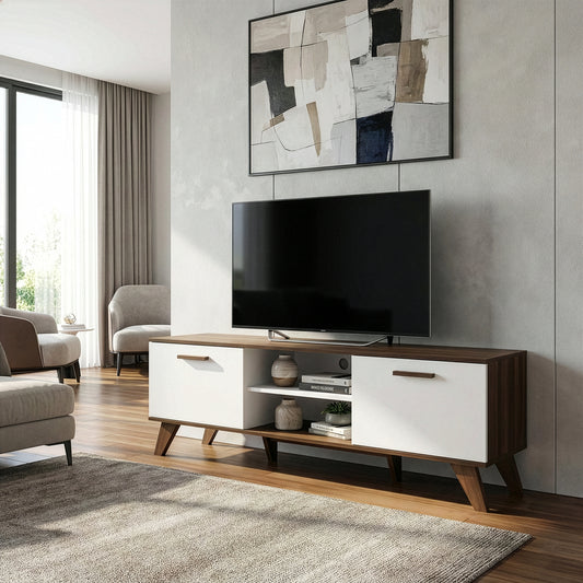 Annis TV Stand Walnut Finish with Contrasting White Door
