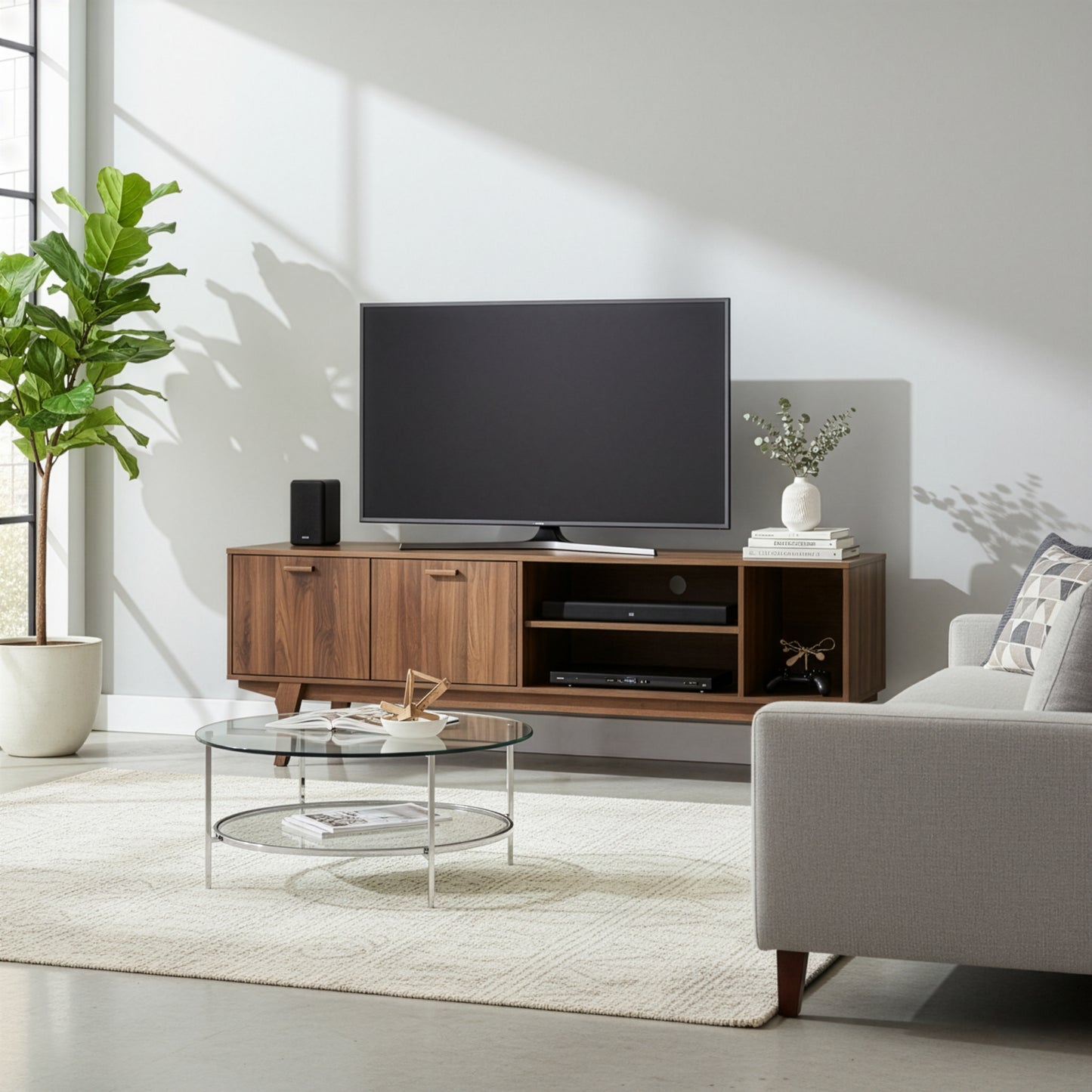 Anona TV Stand with Two Cabinets and Open Shelves