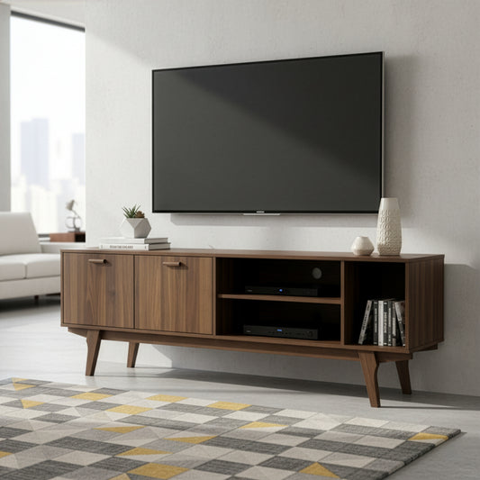 Anona TV Stand with Two Cabinets and Open Shelves