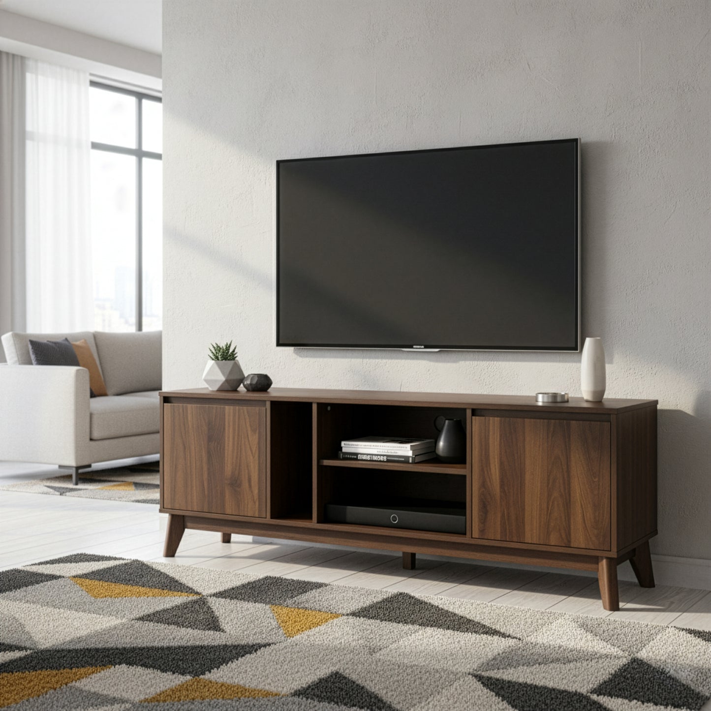 Anshu TV Stand with Two Cabinets and Open Shelves