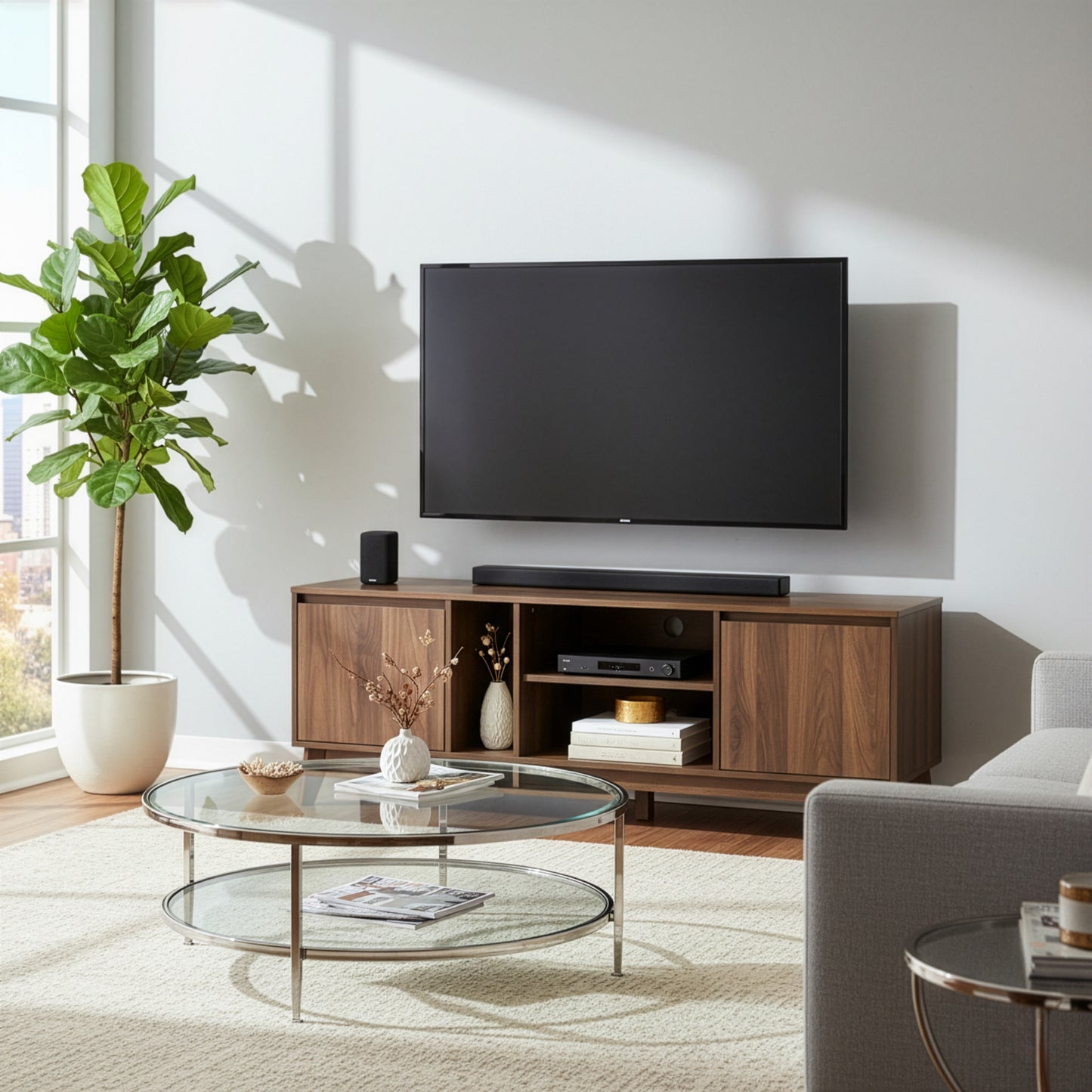 Anshu TV Stand with Two Cabinets and Open Shelves