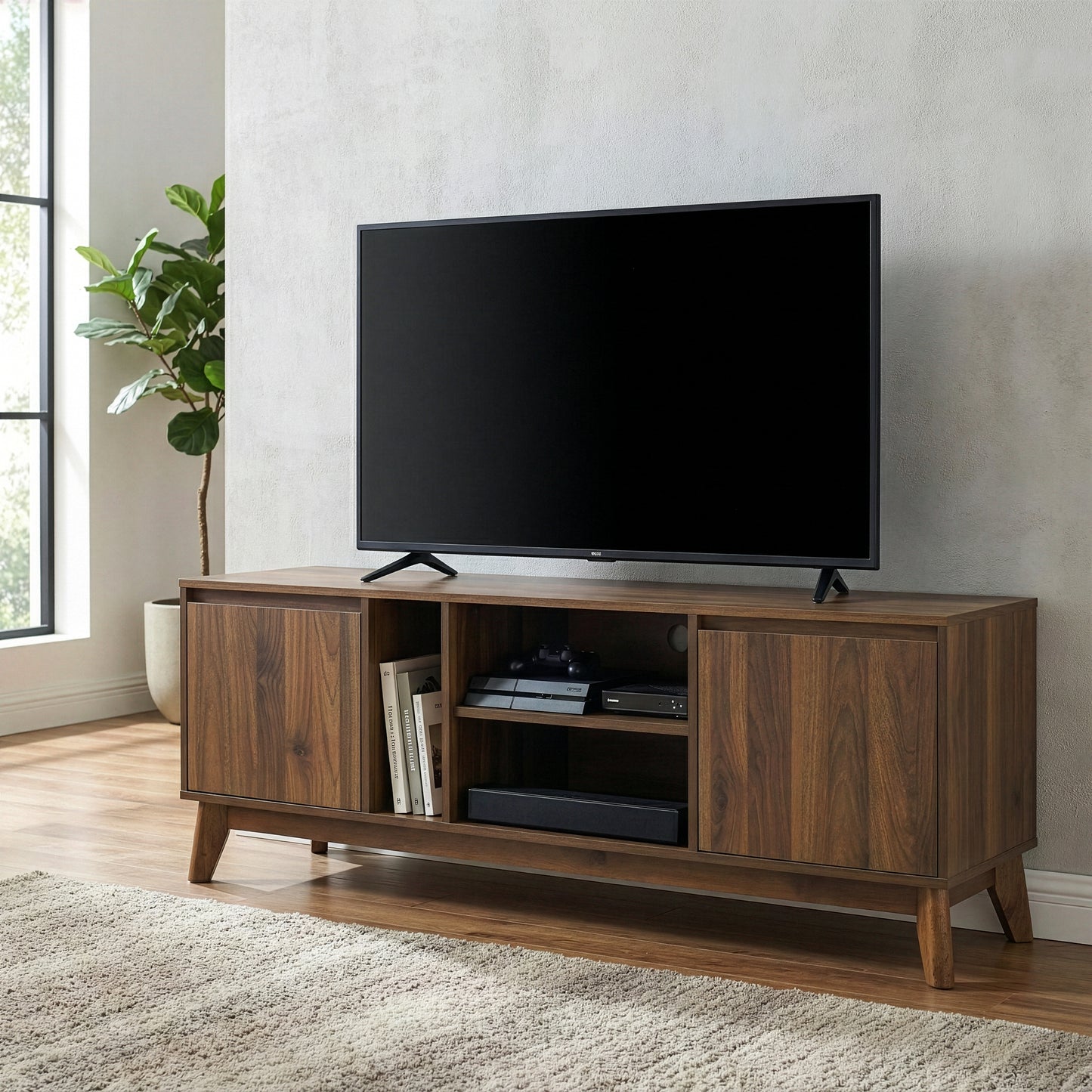 Anshu TV Stand with Two Cabinets and Open Shelves