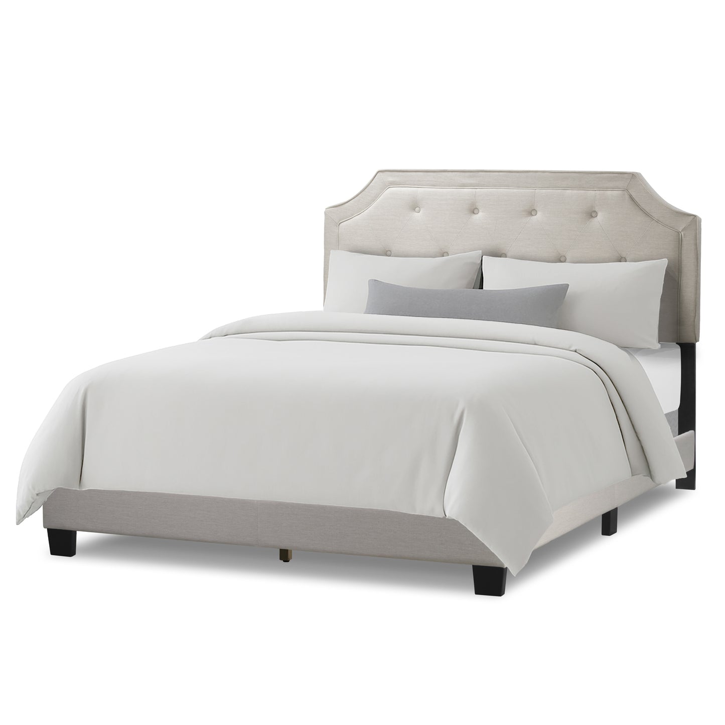 Aria Beige Fabric Queen Bed with Piping and Button Tufting