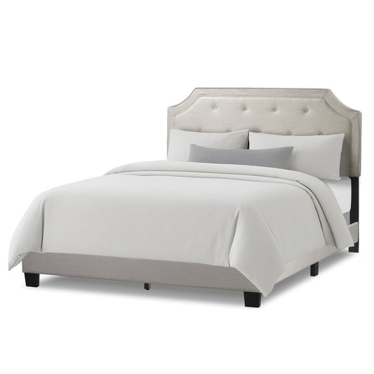 Aria Beige Fabric Queen Bed with Piping and Button Tufting