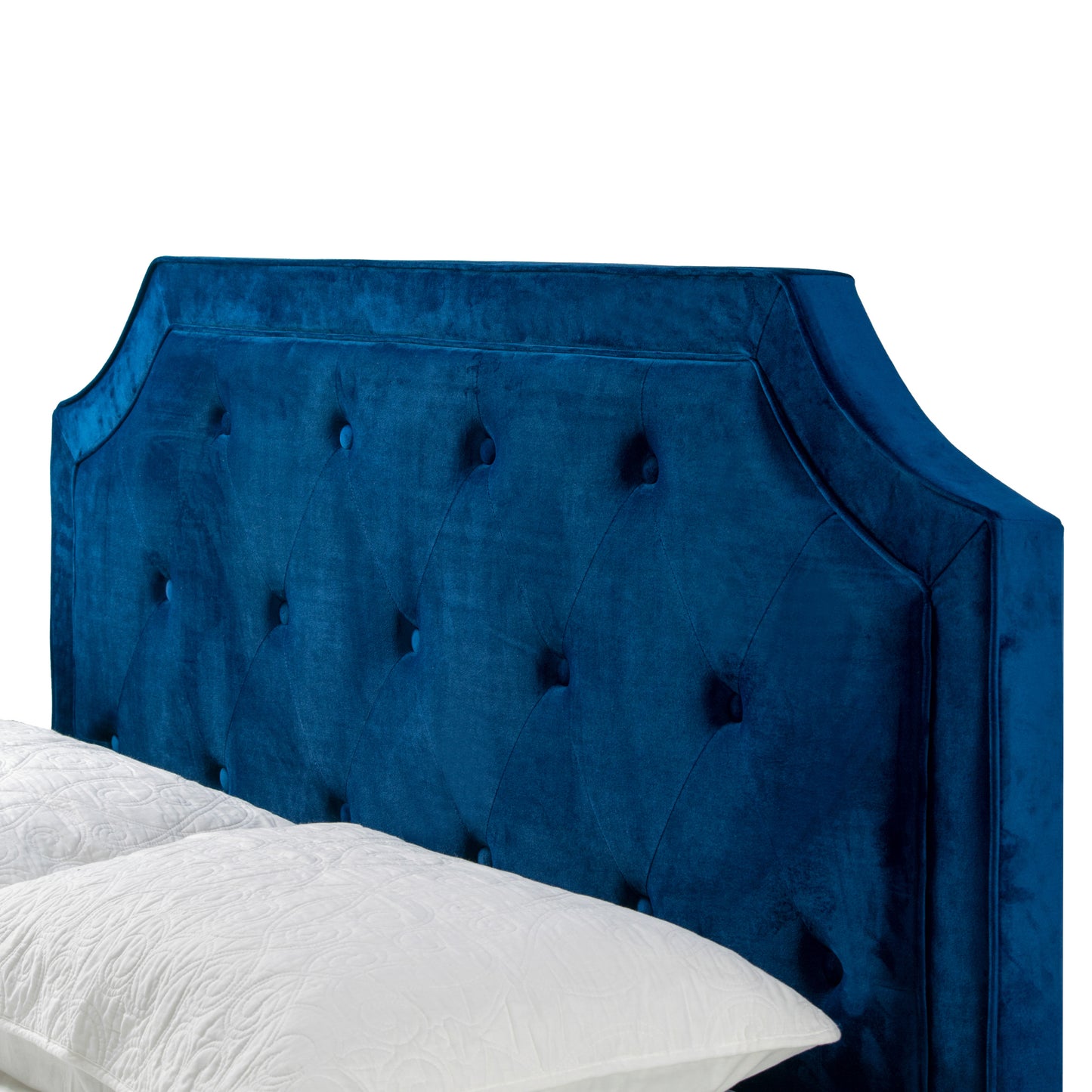 Aria Navy Blue Velvet Queen Bed with Piping and Button Tufting