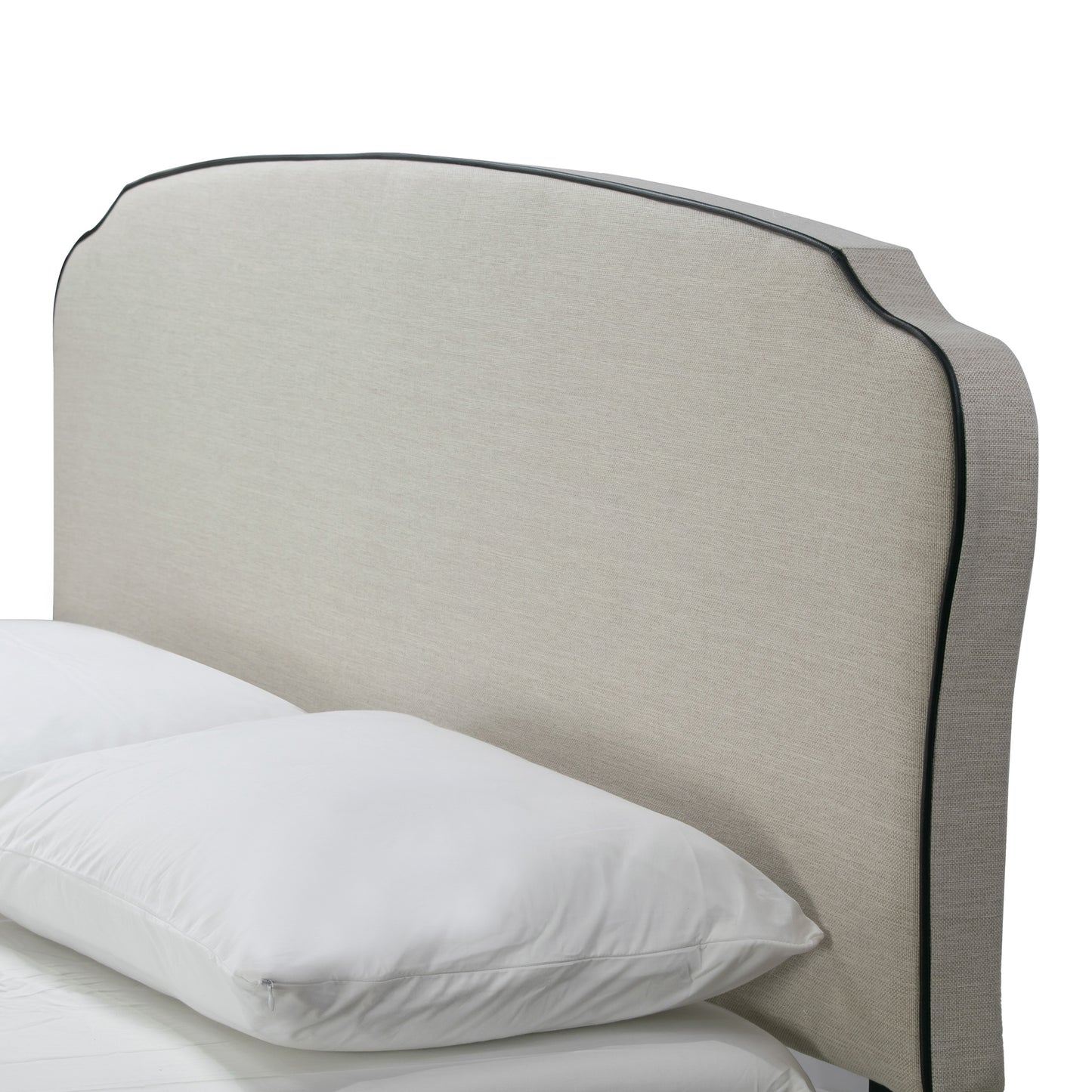 Aric Beige Fabric Queen Bed with Contrasting Piping Accent
