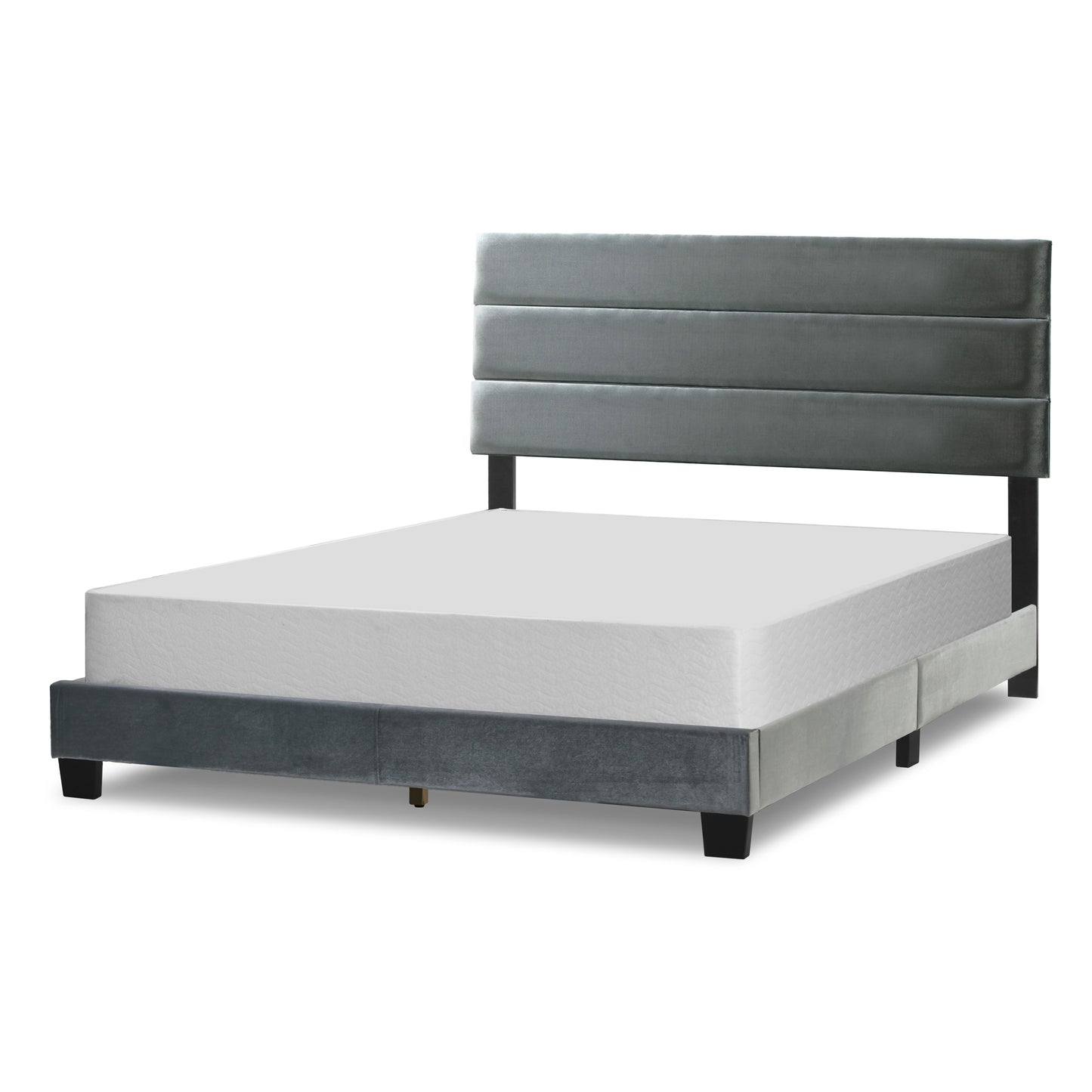 Aris Silver Gray Velvet Queen Bed with Line Stitching Tufting