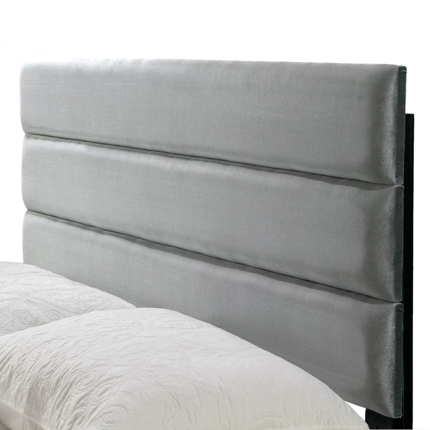 Aris Silver Gray Velvet Queen Bed with Line Stitching Tufting