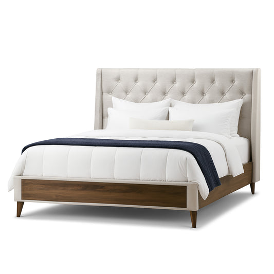 Arlo Beige Fabric Queen Bed with Wings and Button Tufting