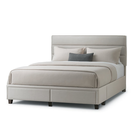 Arnia Beige Fabric Queen Bed Captain’s Bed with Two Storage Drawers