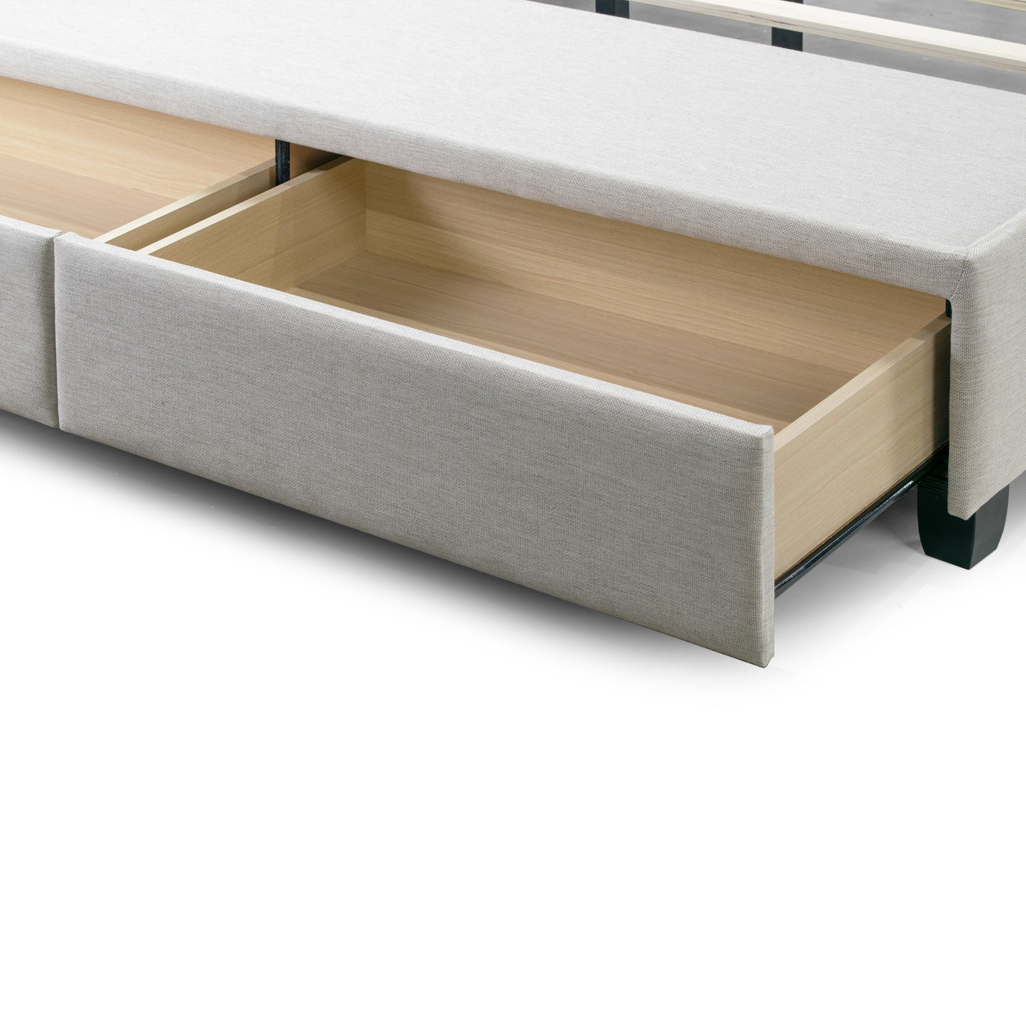 Arnia Beige Fabric Queen Bed Captain’s Bed with Two Storage Drawers