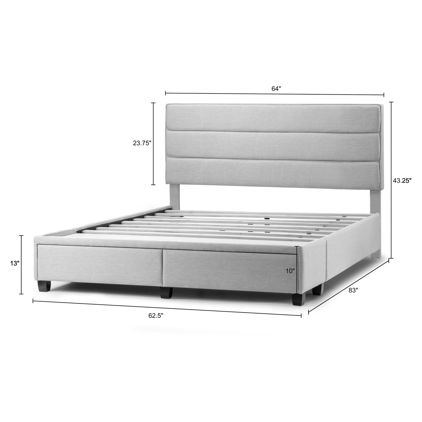 Arnia Beige Fabric Queen Bed Captain’s Bed with Two Storage Drawers