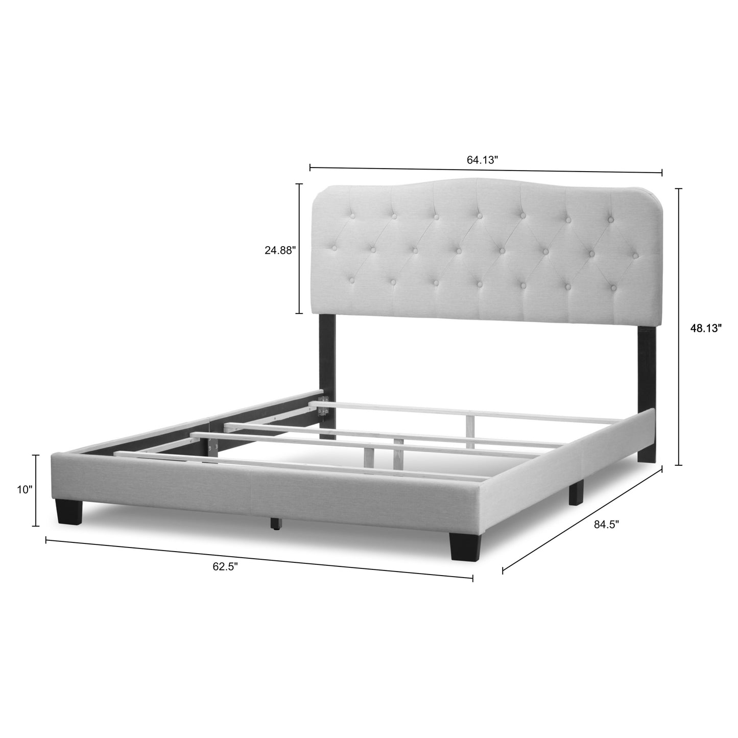 Artan Beige Fabric Queen Bed with Button Tufting