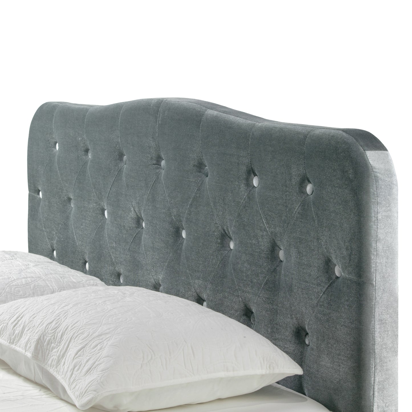 Artan Silver Gray Velvet Queen Bed with Button Tufting