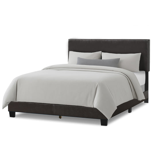 Arty Black Brown Faux Leather Queen Bed with Line Stitch Tufting