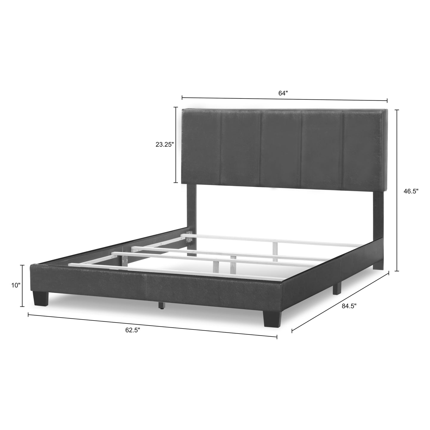 Arty Black Brown Faux Leather Queen Bed with Line Stitch Tufting