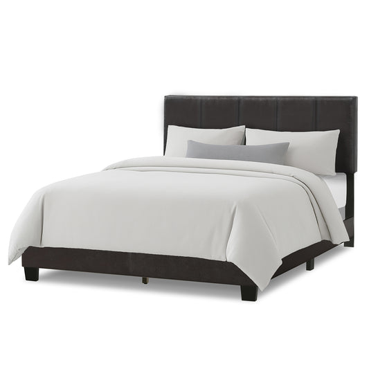 Arty Black Brown Faux Leather Queen Bed with Line Stitch Tufting