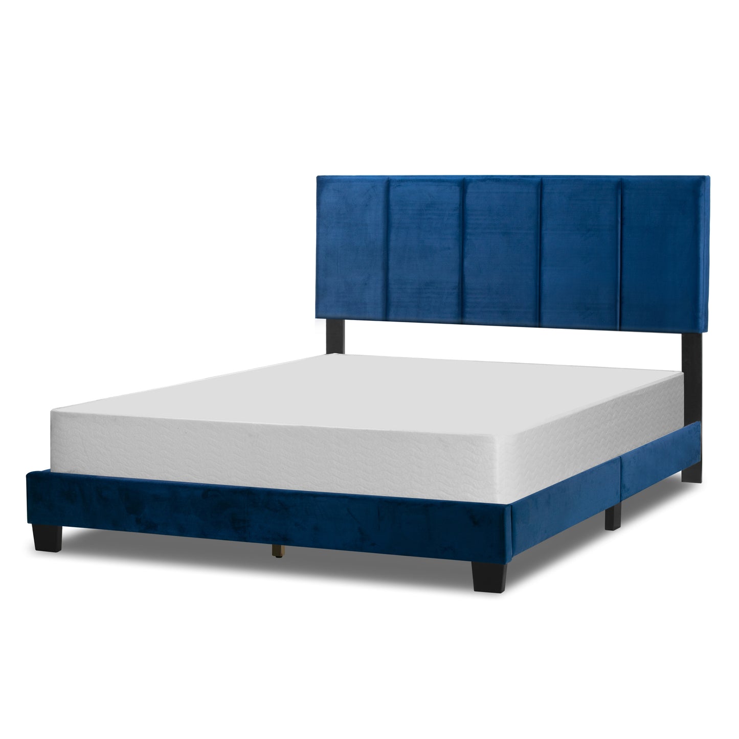 Arty Navy Blue Queen Bed with Line Stitch Tufting