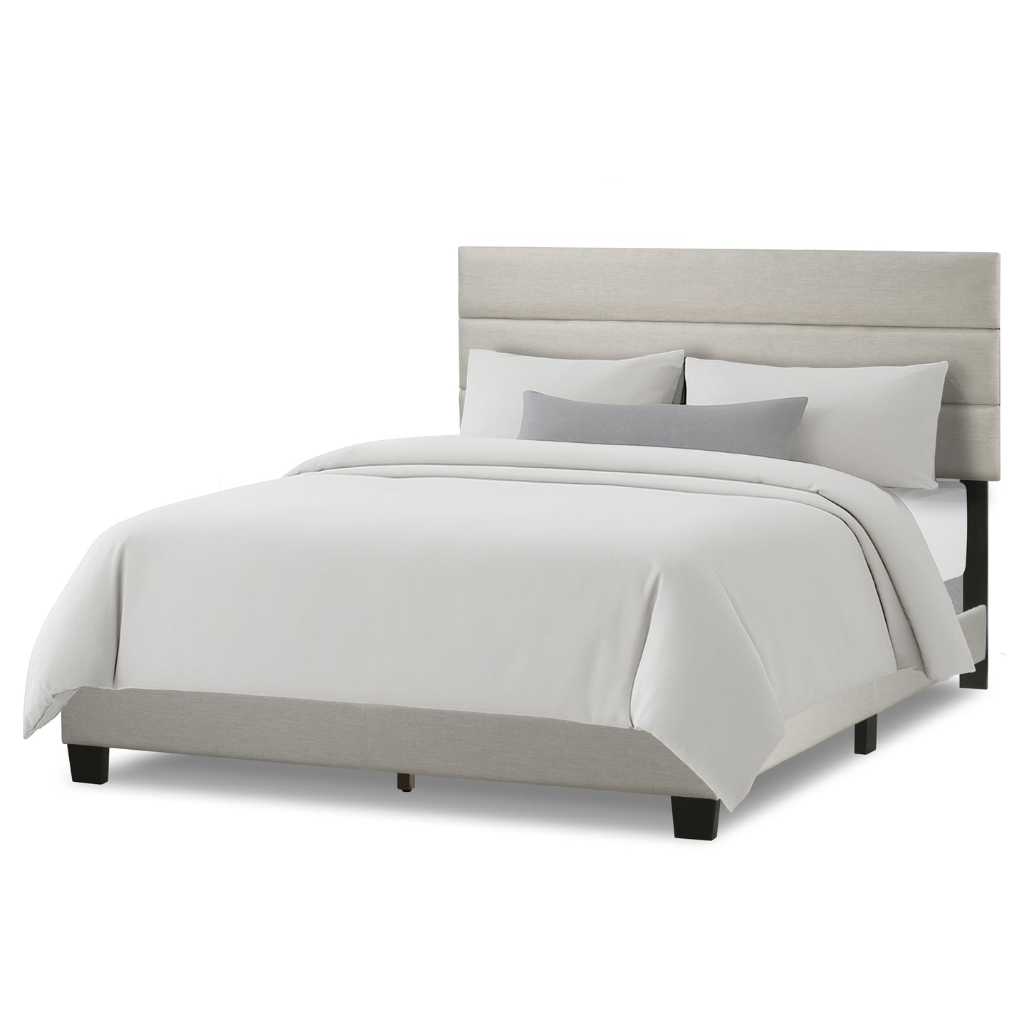 Aris Beige Fabric King Bed with Line Stitching Tufting