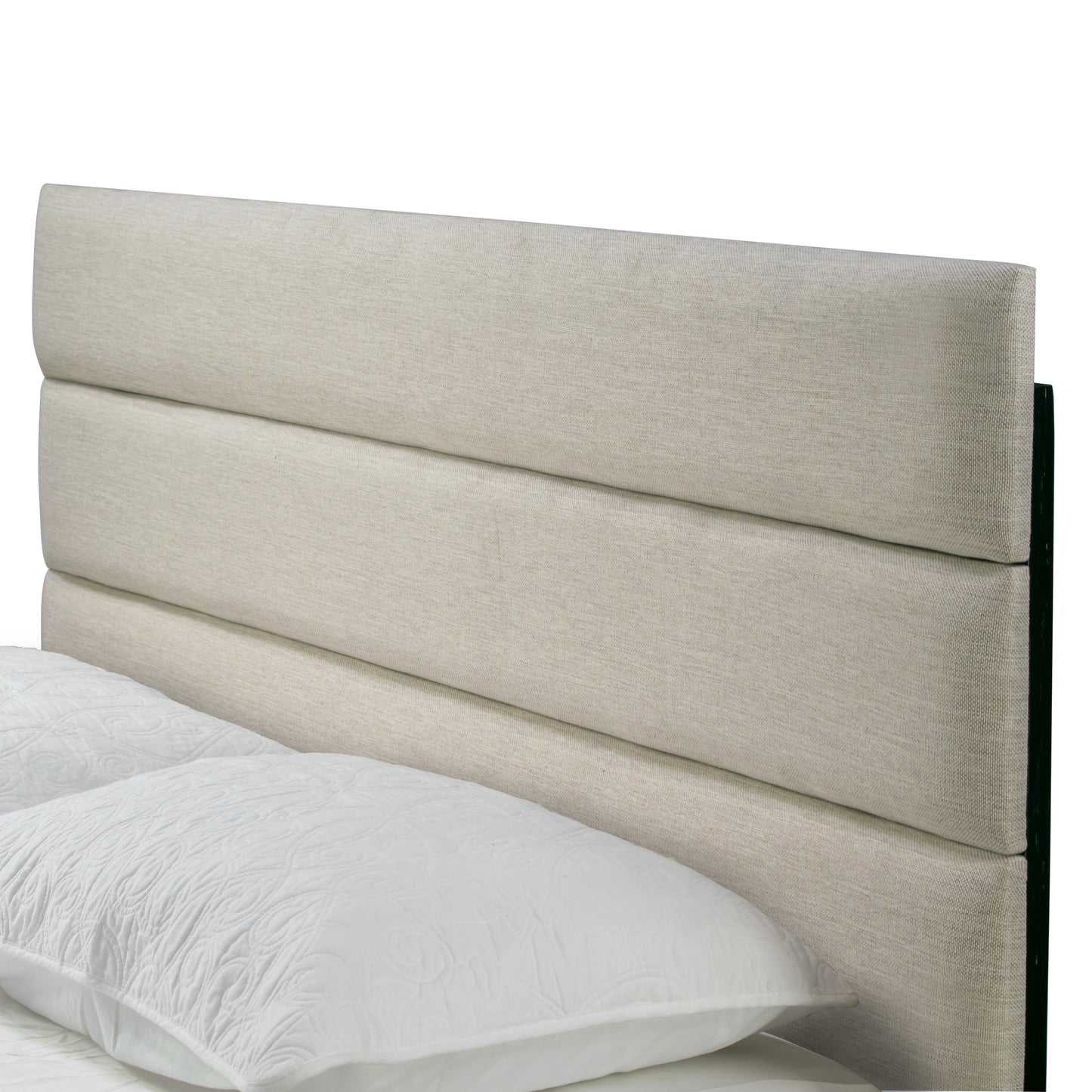 Aris Beige Fabric King Bed with Line Stitching Tufting
