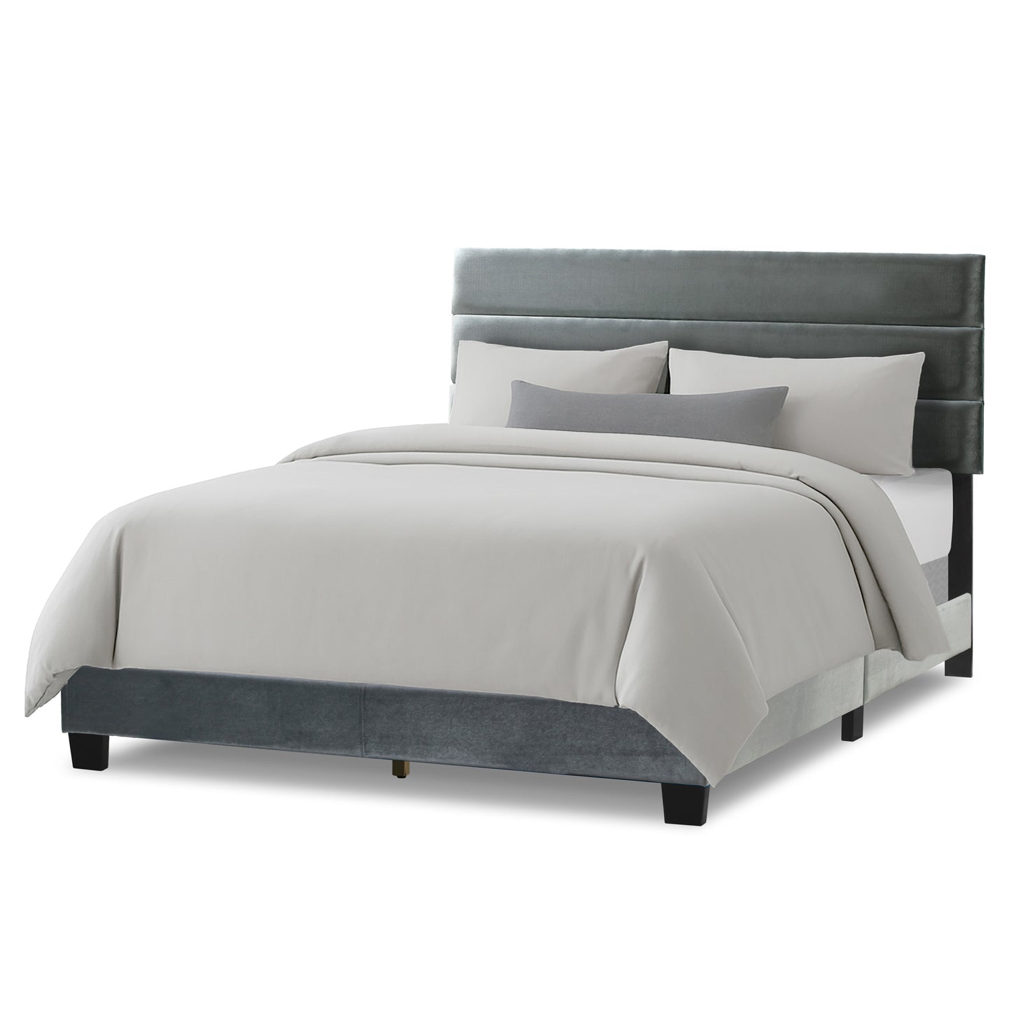 Aris Silver Gray Velvet King Bed with Line Stitching Tufting