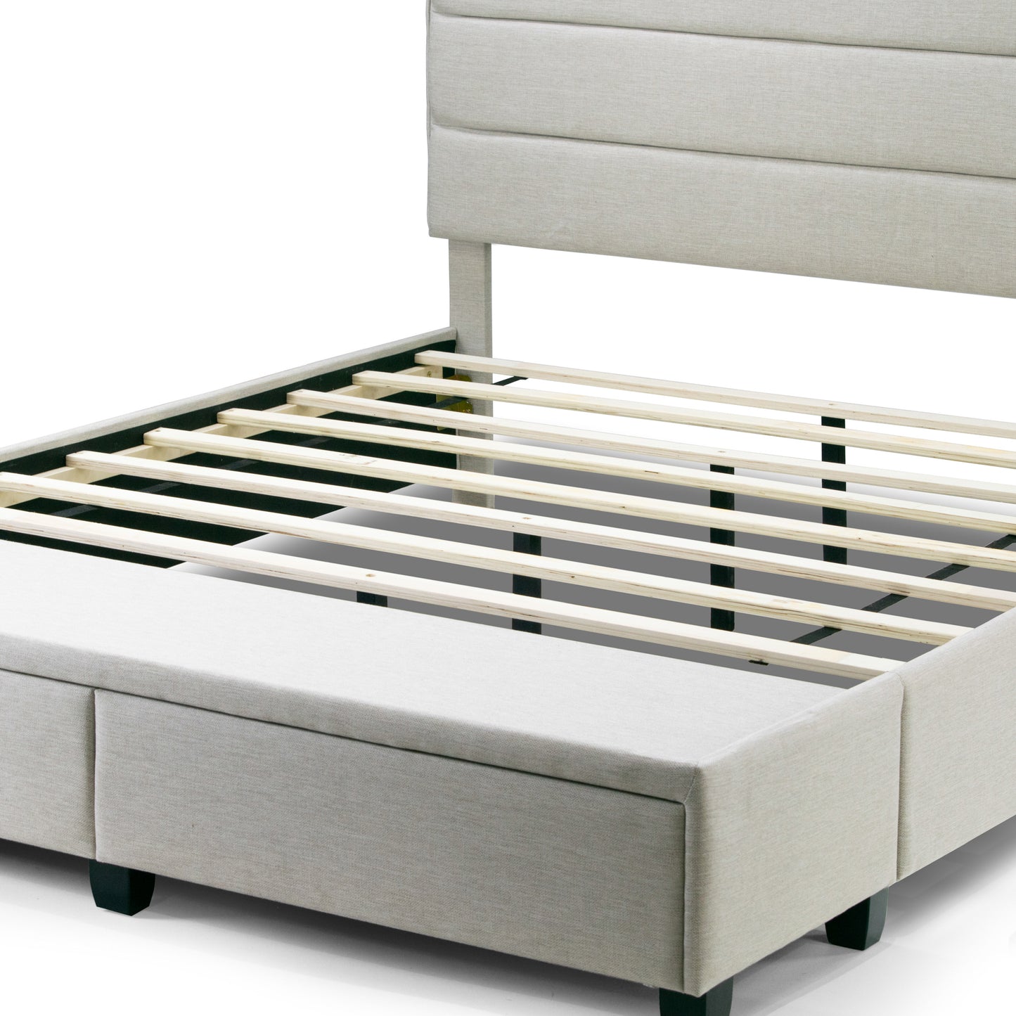 Arnia Beige Fabric Twin Bed Captain’s Bed with Two Storage Drawers