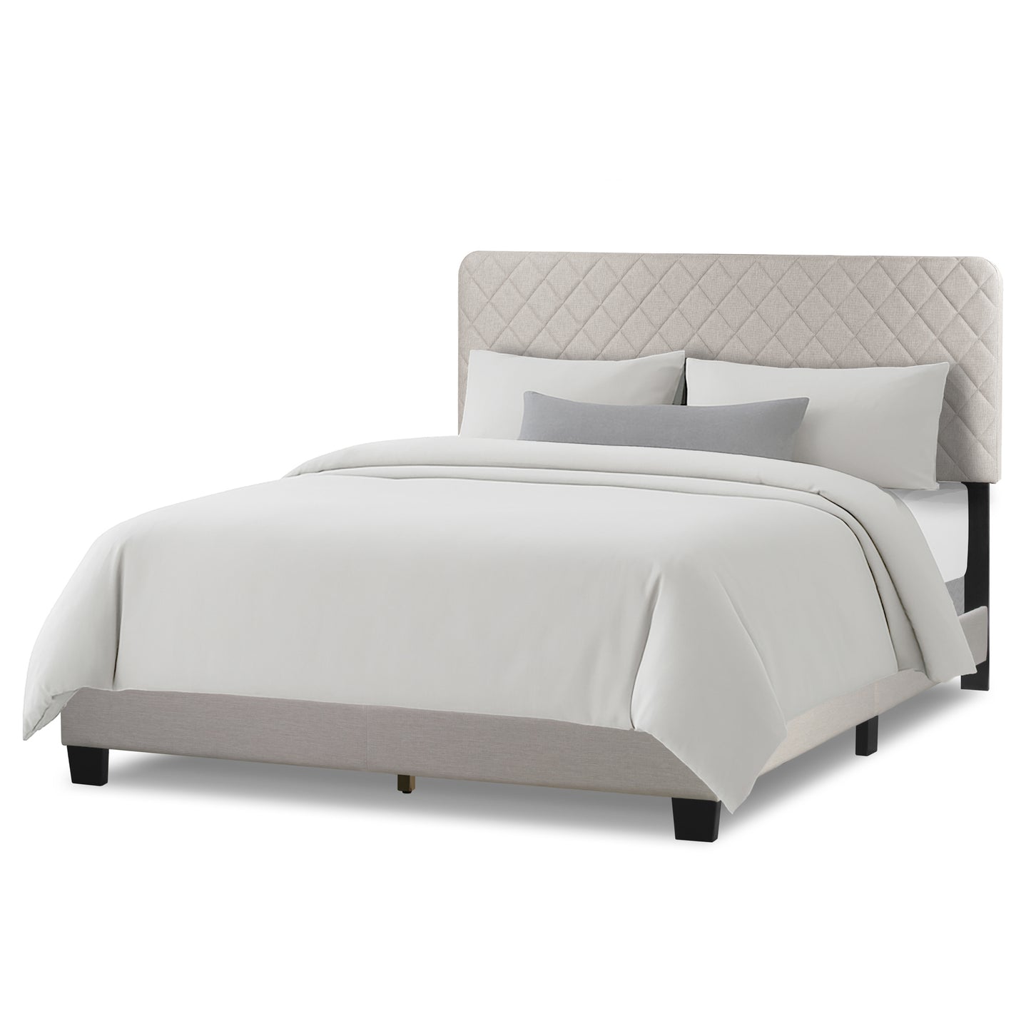 Aurum Beige Fabric Queen Bed with Decorative Stitching