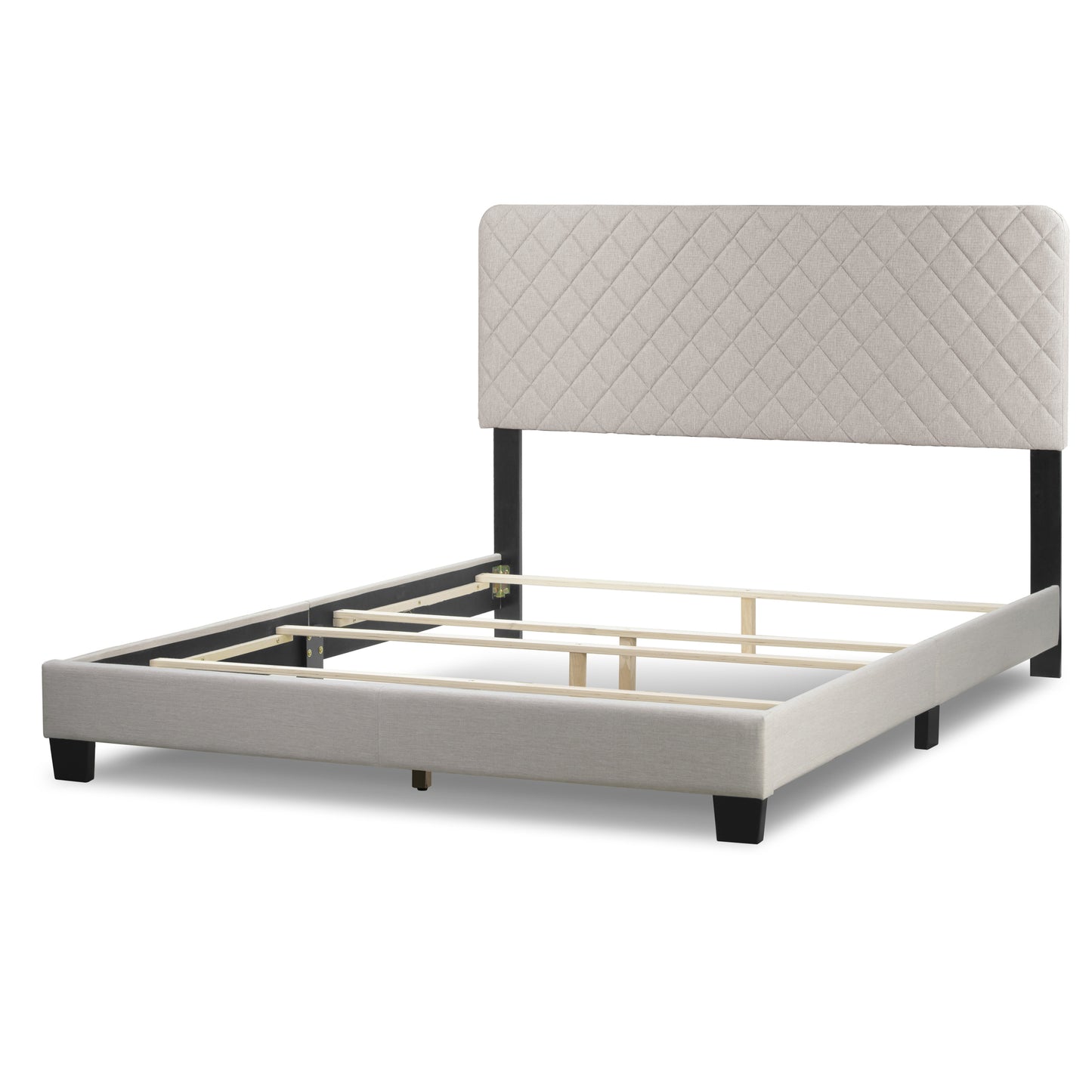 Aurum Beige Fabric Queen Bed with Decorative Stitching