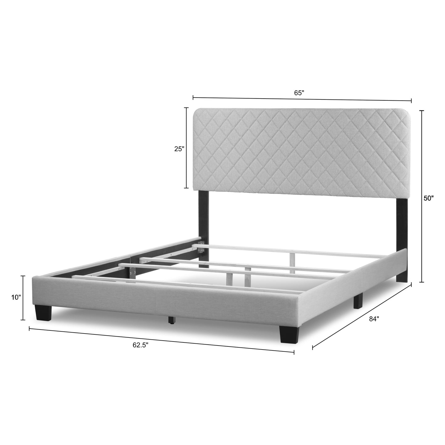 Aurum Beige Fabric Queen Bed with Decorative Stitching