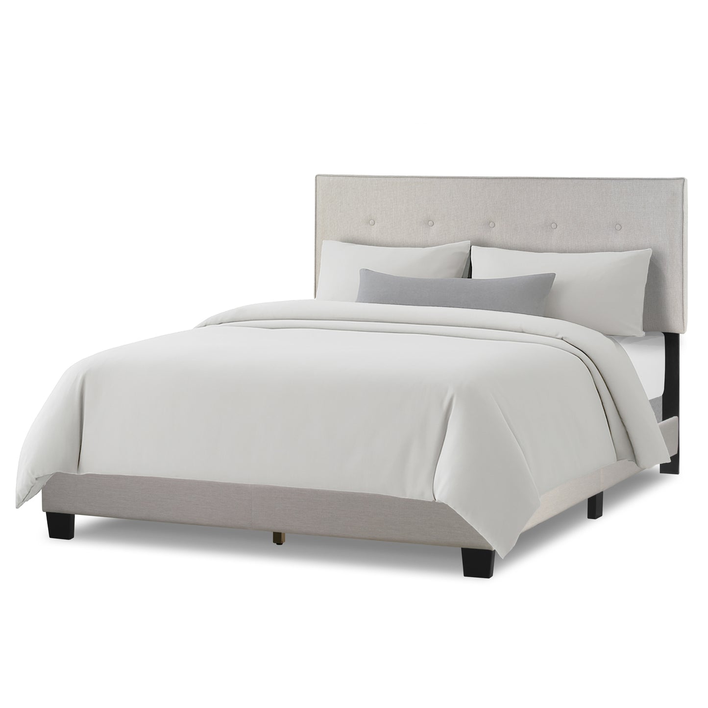 Auryon Beige Fabric Queen Bed with Button Tufting