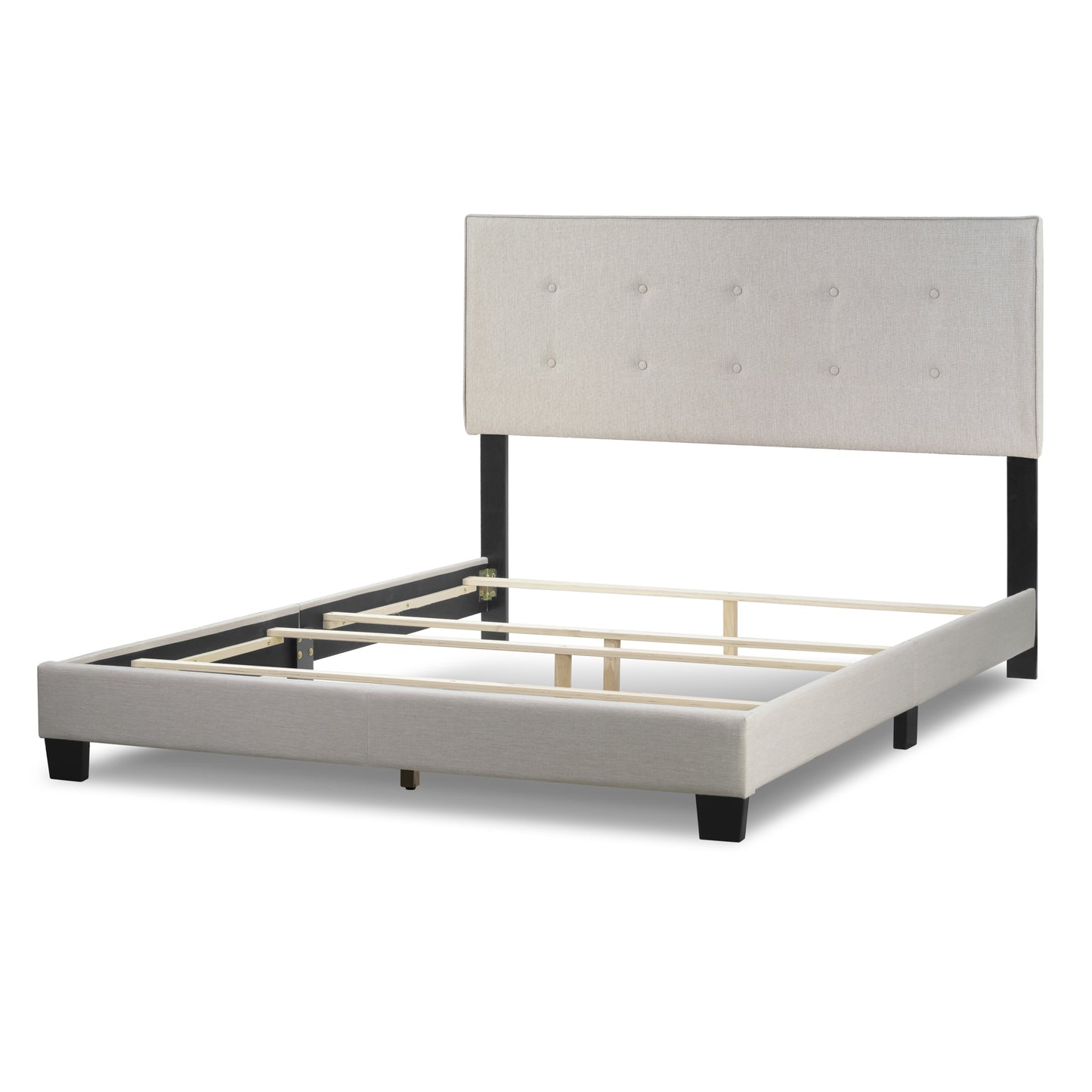 Auryon Beige Fabric Queen Bed with Button Tufting