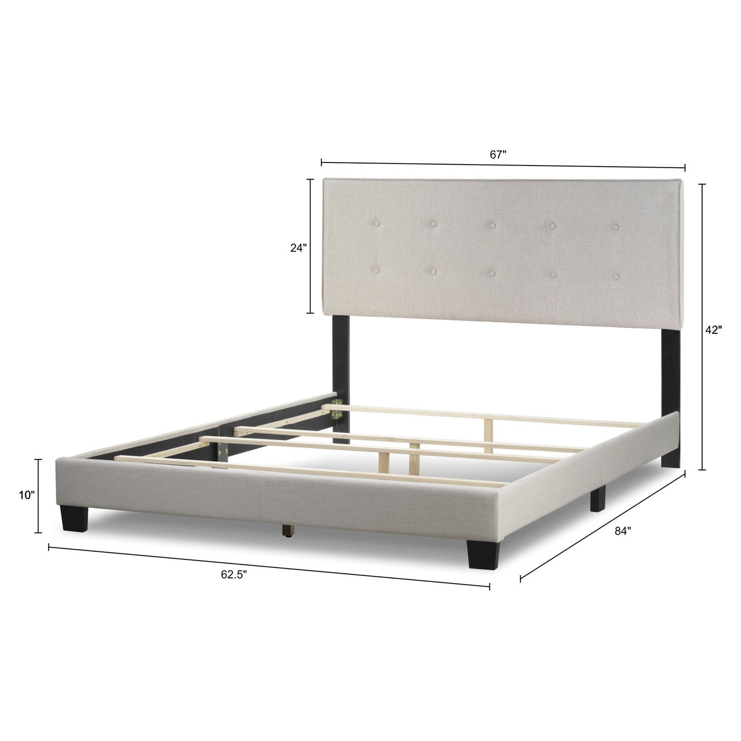 Auryon Beige Fabric Queen Bed with Button Tufting