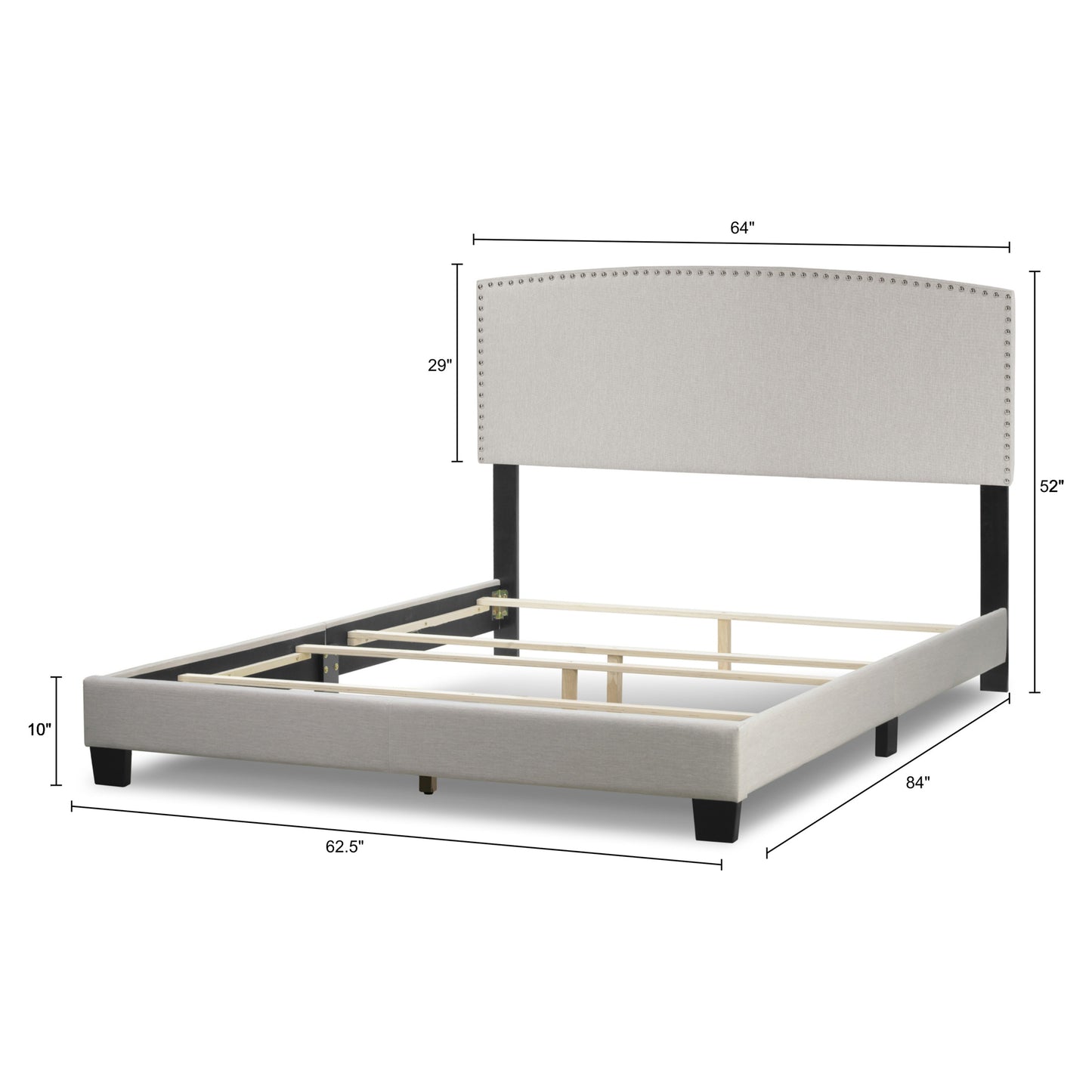 Ausca Navy Blue Velvety Fabric Queen Bed with Nail Head Trim