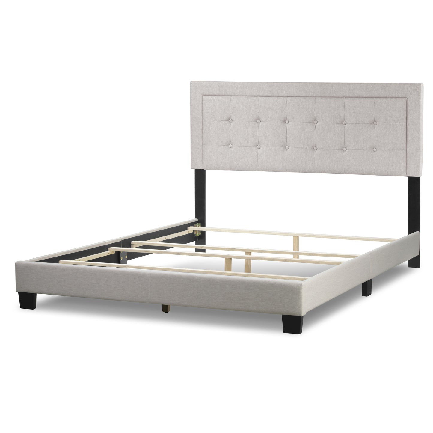 Austin Beige Fabric Queen Bed with Button Tufting and Stitching