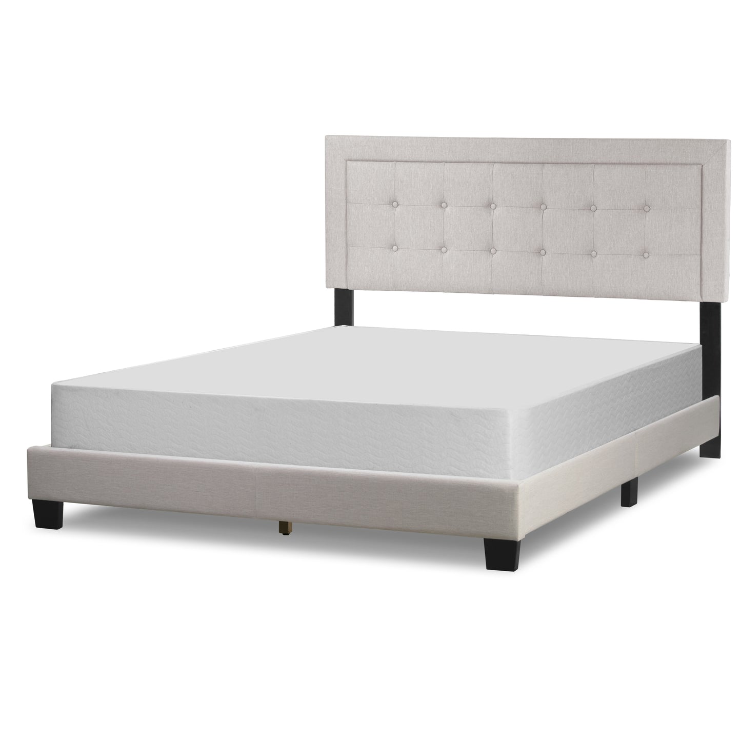 Austin Beige Fabric Queen Bed with Button Tufting and Stitching