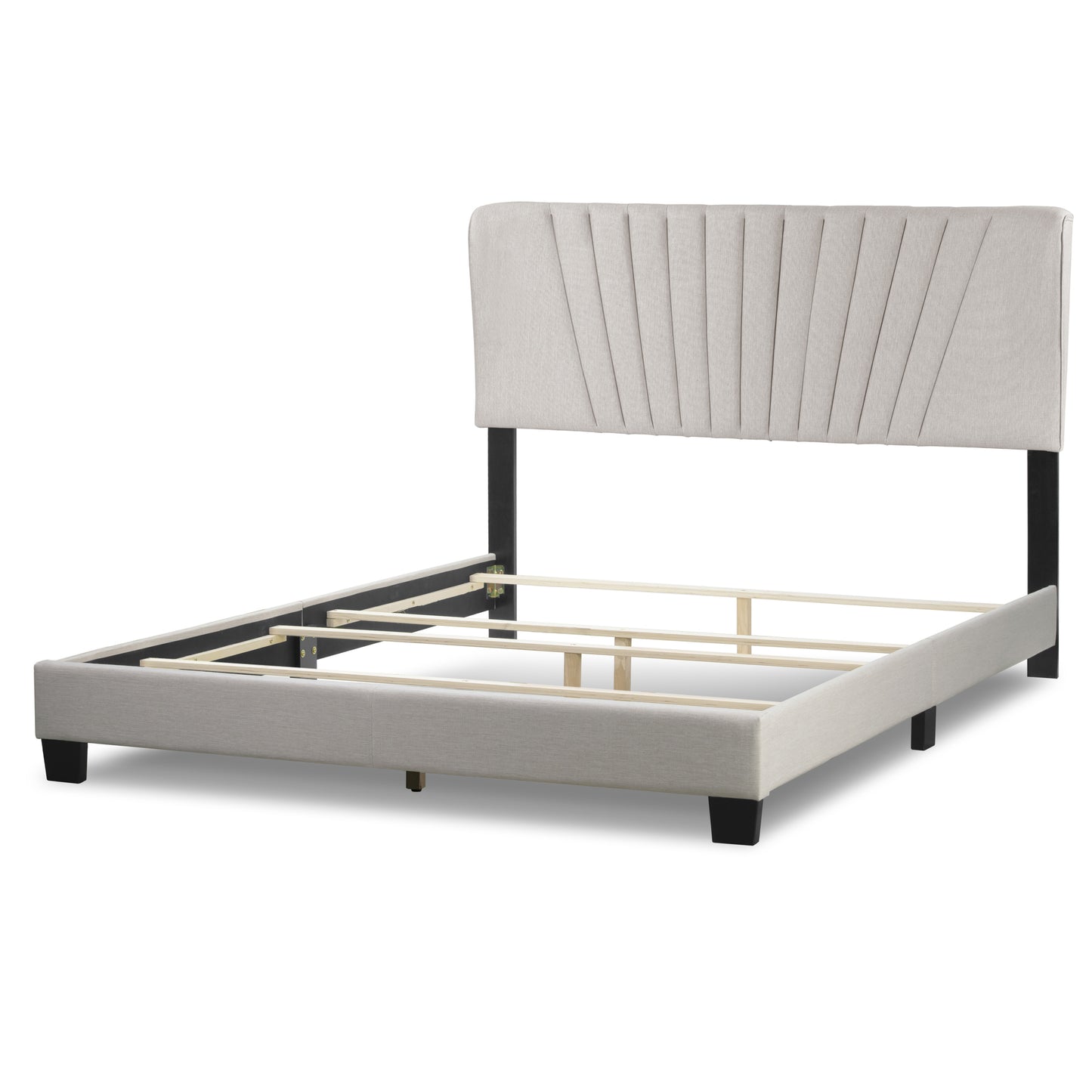 Autumn Beige Fabric Queen Bed with Decorative Stitching