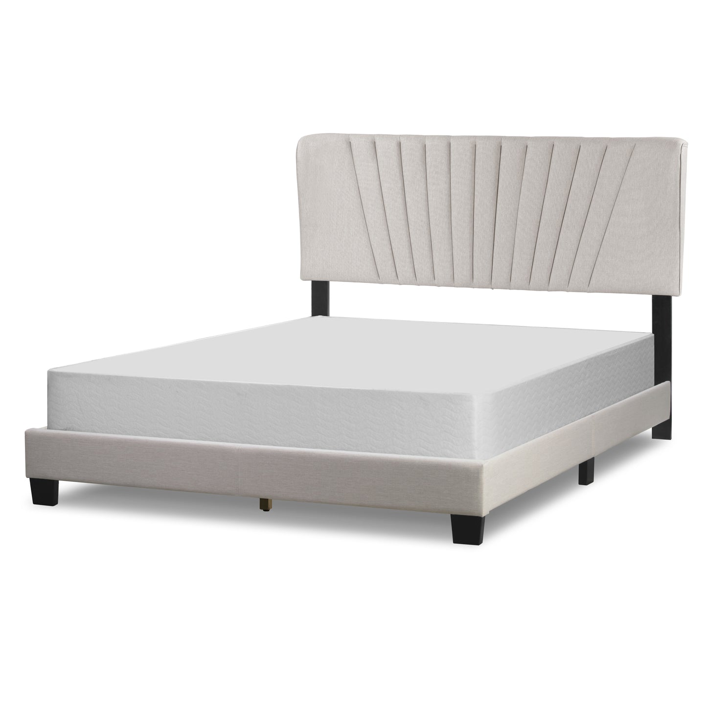 Autumn Beige Fabric Queen Bed with Decorative Stitching