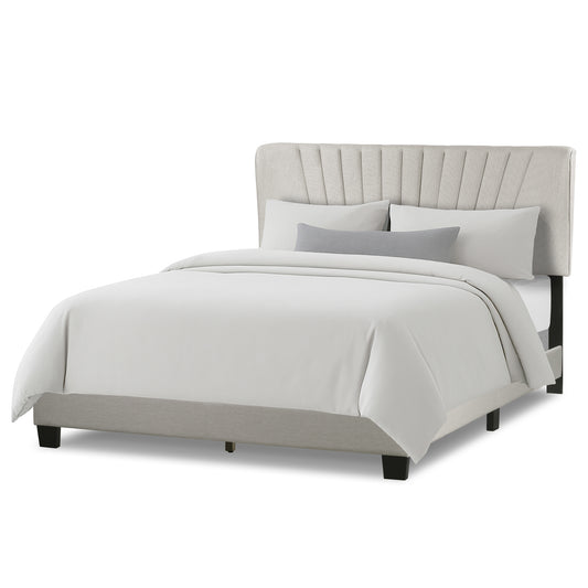 Autumn Beige Fabric Queen Bed with Decorative Stitching