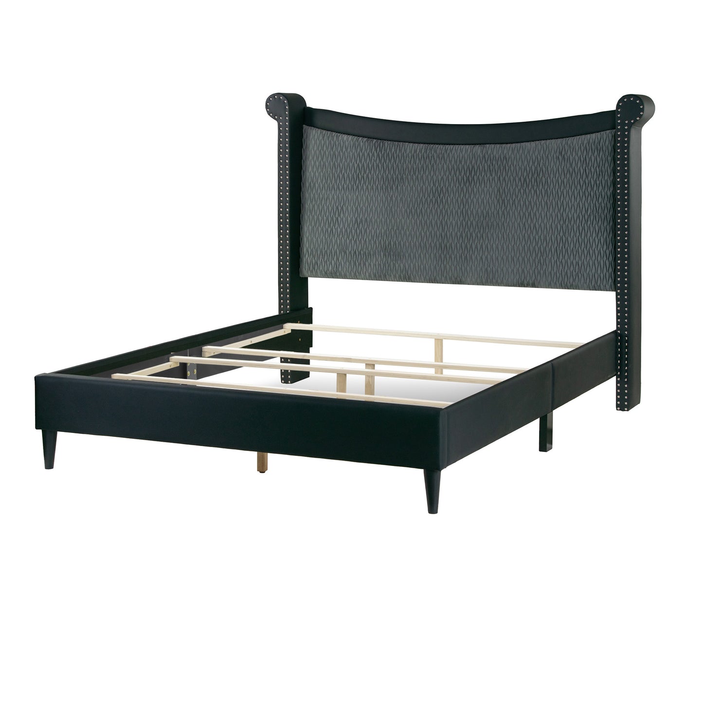 Ava Black Upholstered Queen Bed with Nail Heads
