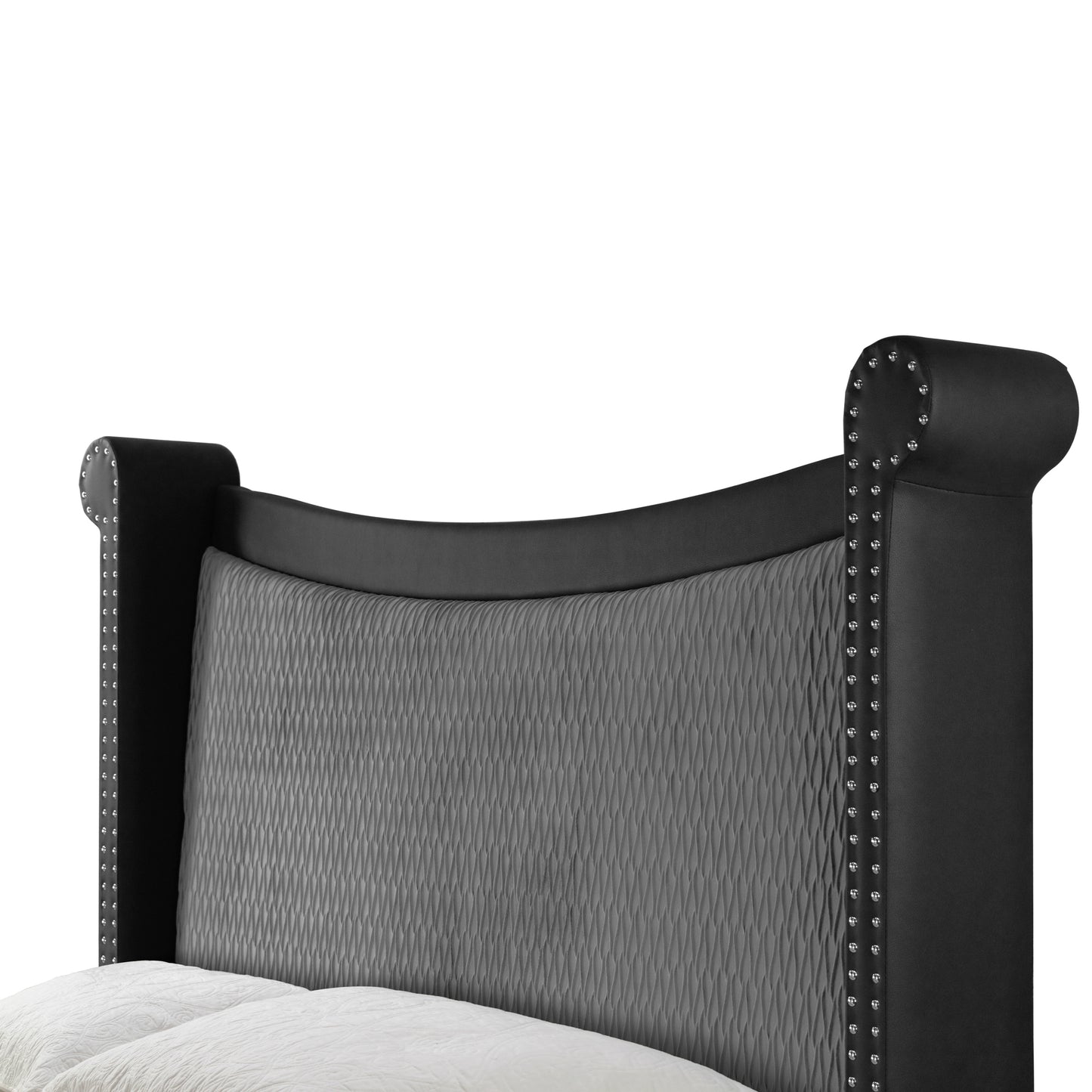 Ava Black Upholstered Queen Bed with Nail Heads
