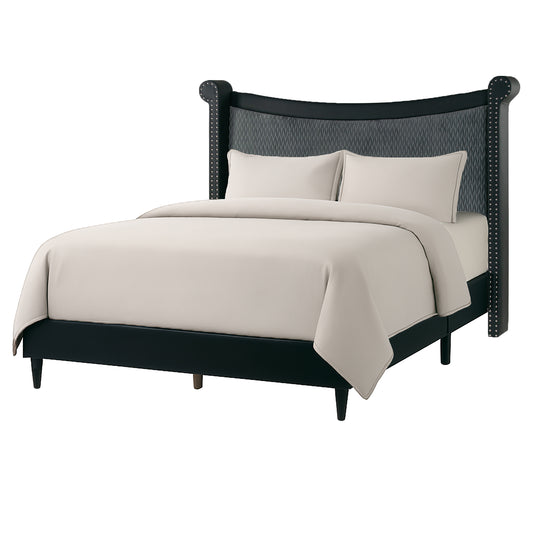 Ava Black Upholstered Queen Bed with Nail Heads