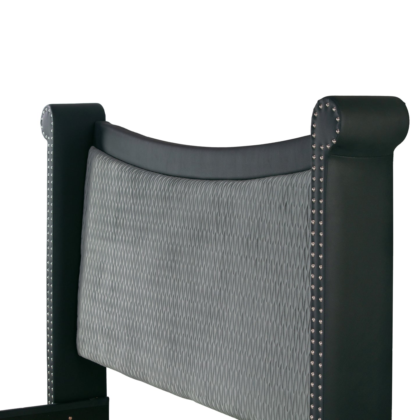 Ava Black Upholstered Queen Bed with Nail Heads