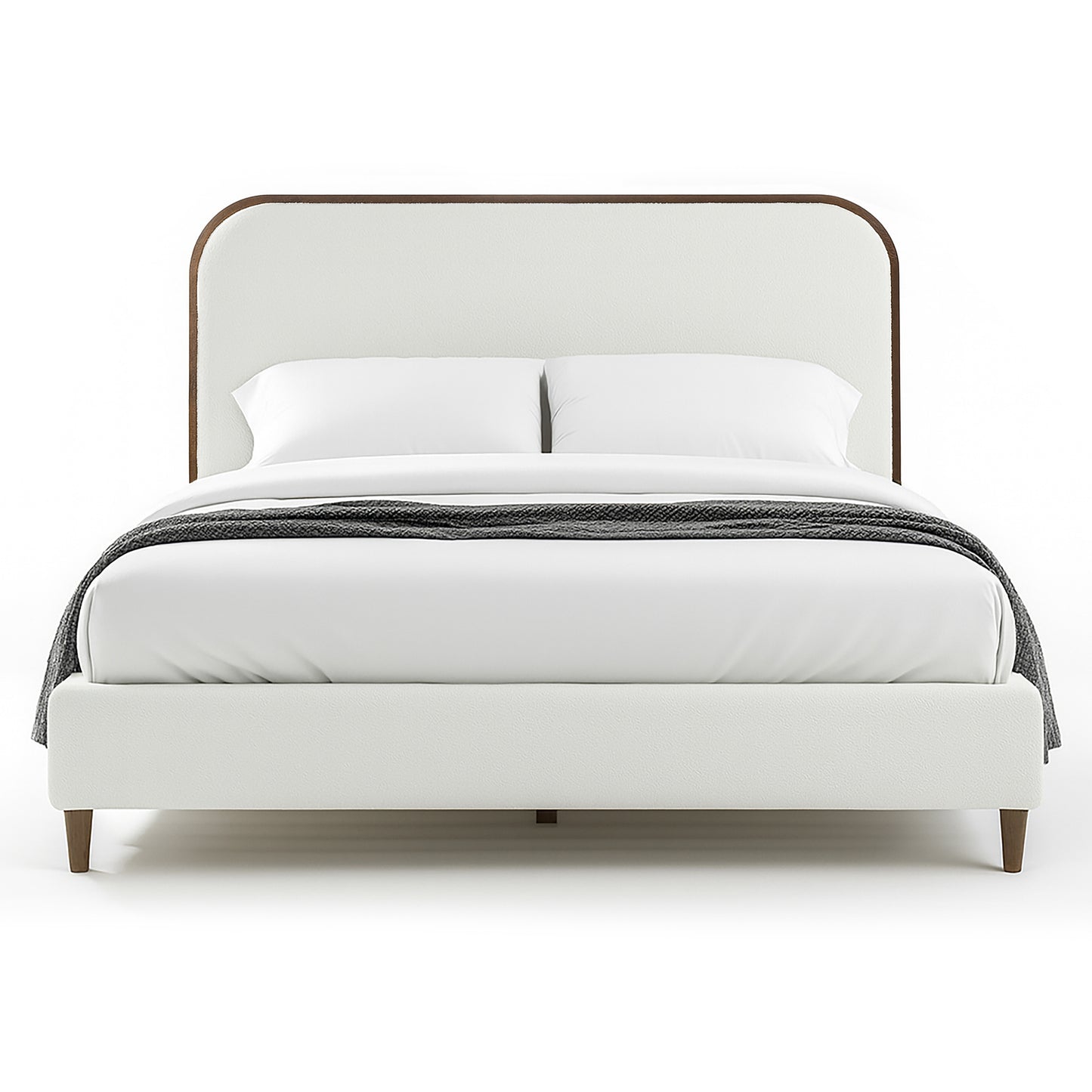 Brenda Fabric Upholstered Queen Bed with Wood Trim Accent