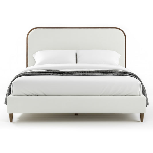 Brenda Fabric Upholstered Queen Bed with Wood Trim Accent