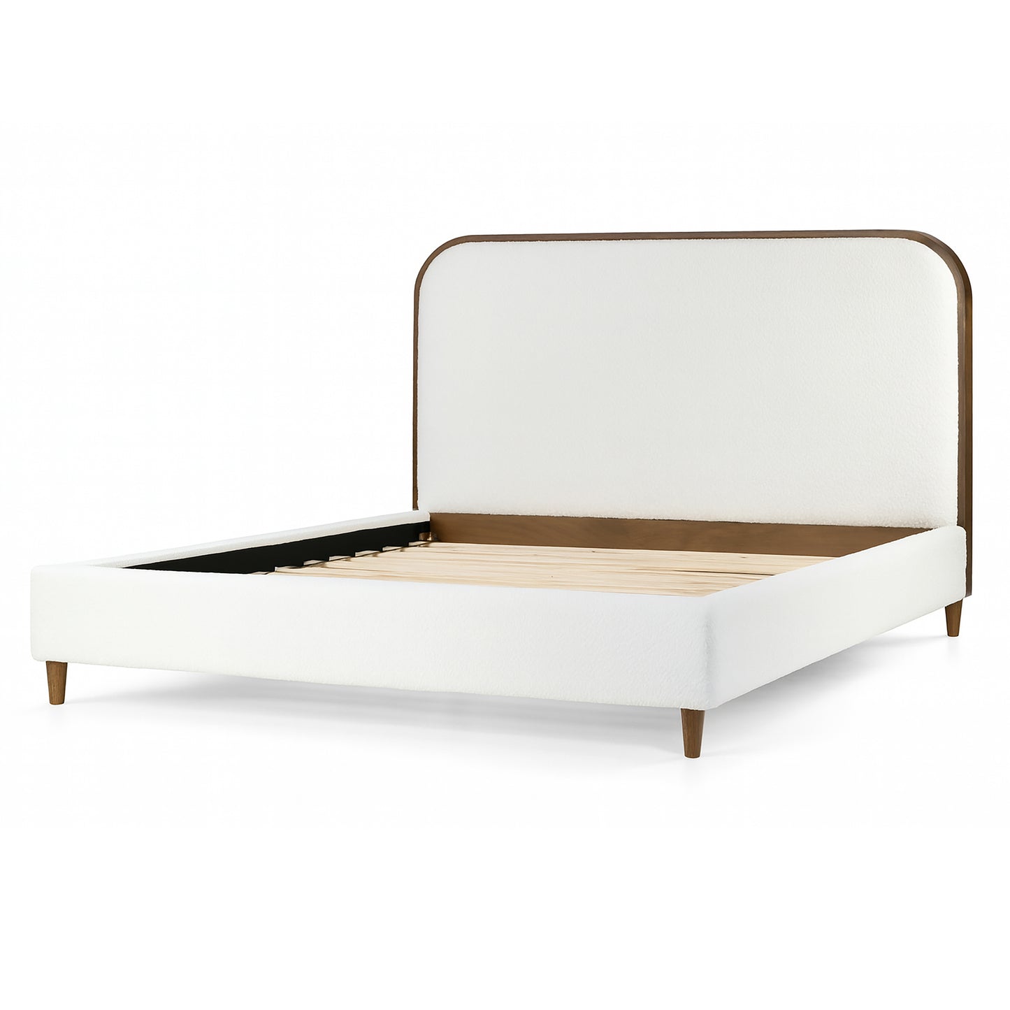 Brenda Fabric Upholstered Queen Bed with Wood Trim Accent