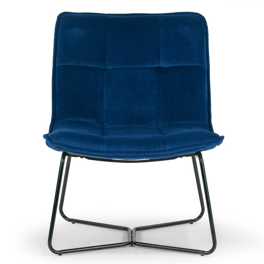 Aurele Blue Velvet Fabric Armless Accent Chair with Black Metal Legs