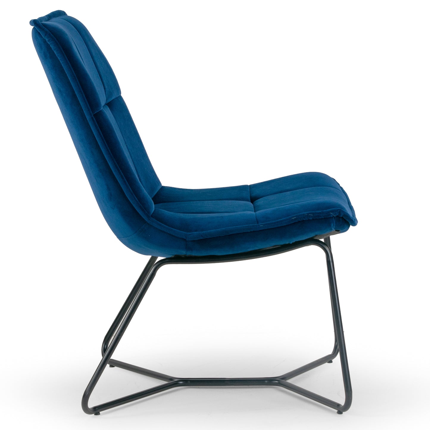 Aurele Blue Velvet Fabric Armless Accent Chair with Black Metal Legs