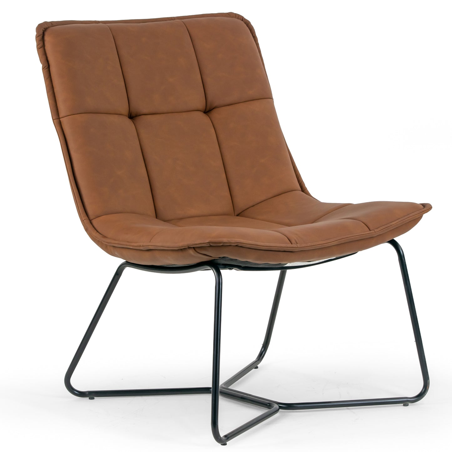 Aurele Light Brown Faux Leather Armless Accent Chair with Black Metal Legs
