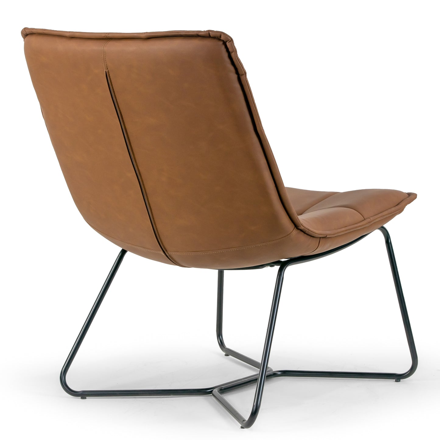 Aurele Light Brown Faux Leather Armless Accent Chair with Black Metal Legs